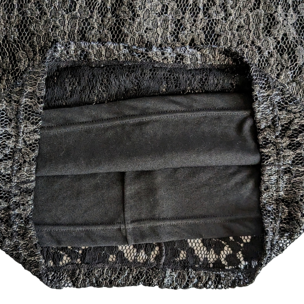 Parker Gunmetal Gray Metallic Lace Illusion Sheath Dress Size Large - Picture 8 of 11
